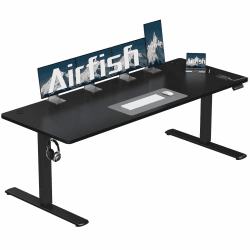 Airfish Höhenverstellbarer Schreibtisch 200x80cm mit USB-Buchse, Elektrischer Schreibtisch mit Memory Funktion,Schreibtisch Höhenverstellbar Elektrisch 73-118cm,Schwarz Schwarz 200 x 80 cm