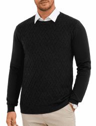 Gyabnw Herren Pullover mit Rundhalsausschnitt Strickpullover Feinstrick Winterpullover Business Pullover Sweater Männer Schwarz M