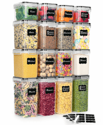 L LONGANCHANG Vorratsdosen mit Deckel Luftdicht Set of 16, BPA frei, Aufbewahrungsbox mit Deckel, Mottensichere Küchen Organizer Cornflakes Müsli Mehl Aufbewahrung, Vorratsbehälter mit Etiketten 16er