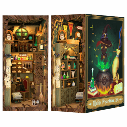 Cutefun Book Nook Kit,Magic Pharmacist Puppenhaus,DIY Miniatur Haus Book Nook 3D Wandbehang Puzzle Häuser Modellbausätze mit LED Leuchten,Modellbausätze für Erwachsene zum Bauen (SZ05)