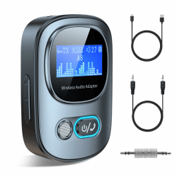 Aux Bluetooth Adapter Auto, LED Display 3 in 1 Empfänger Transmitter Autoradio Bluetooth 5.3 Support TF Card Hands-Free Call Noise Cancelling 3.5mm Klinke Audio Adapter for Home Audio Tv Headset Shape