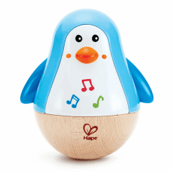 Hape Stehauf-Pinguin, Stehaufmännchen aus Holz, blau, Babyspielzeug ab 6 Monate, Motorikspielzeug aus Holz Single