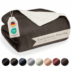 Blumtal Premium Sherpa Kuscheldecke flauschig - Wohndecke Kuscheldecke 220x240 cm - OEKO-TEX zertifizierte Fleecedecke 220x240 cm - Wohn- & Kuscheldecke - Wolldecke 220x240 - Plüschdecke - Dunkelbraun 220 x 240 cm Dunkelbraun
