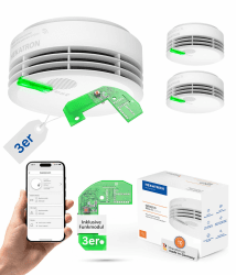 Hekatron Genius Plus X – Rauchmelder vernetzt 10 Jahre Batterie – mit Funkmodul Basis X – Testsieger Stiftung Warentest – made in Germany – Funkrauchmelder Set – mehrsprachig – 3 Stück Funkrauchmelder inkl. Funkmodul 3er