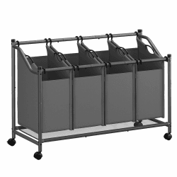 SONGMICS Wäschekorb mit Rollen, Wäschesammler mit 4 abnehmbaren Wäschesäcken, Wäschewagen, für Waschküche Schlafzimmer Badezimmer, 4 x 45 L, schiefergrau RLS103G01 Schiefergrau 180 L