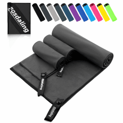 Fosdaling Mikrofaser Handtuch 3er Set（Groß 160×80cm und 2 Klein 80×40cm）, Schnelltrocknend Microfaser Fitness & Sport Handtücher, für Strandtuch, Badetuch, Sporthandtuch und Reisehandtuch Dunkelgrau