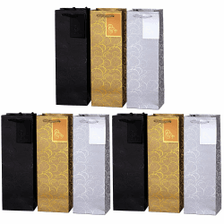 9-er Packung Geschenktüten gold silber schwarz Flaschentüten für Wein und auch für Sekt oder Champagner 36x12x10 cm Gold-silber-schwarz