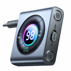 JOYROOM 2024 Bluetooth Adapter Auto【Bass & Hi-Fi Stereo】 Aux Bluetooth Adapte für Musik, Bluetooth Empfänger Duale Mikrofon Freisprechanruf für Auto, Kopfhörer und Lautsprecher, 26 Stunden Spielzeit Grauschwarz