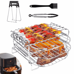 Heißluftfritteuse Zubehör, 3 Etagen Heißluftfritteuse Grillrost Multifunktional Gitter Edelstahl Air Fritteuse Rack Accessories für Philips Airfryer XL 6,2L HD9270/90, COSORI 5,5L 4,7L, Cecotec 6L