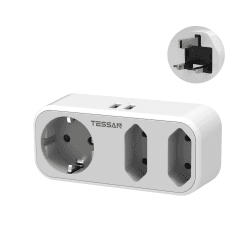 TESSAN Reiseadapter für England, Adapter England Deutschland Stecker mit 2 USB, Reisestecker Typ G Reiseadapter UK, 3 Fach Steckdosenadapter England, UK Adapter auf EU, Adapter UK Euro Stecker EU to UK