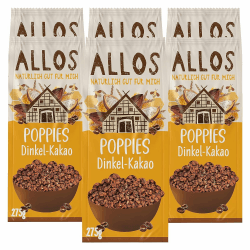 Allos Poppies Dinkel-Kakao | Bio Müsli | Knuspermüsli | Frühstückscerealien | gepufftes Müsli mit Bio Honig | 6er Pack (6 x 275g) Dinkel Kakao
