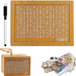 Spardose Holz,Sparbox mit Zahlen ankreuzen,Spardose, Retro Sparbüchse,Spardose Kinder Sparziel,Wiederverwendbare Spardose mit Sparziel und Zahlen zum ankreuzen (1000€) € 10,000
