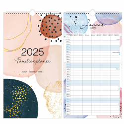 Familienplaner 2025 - Familienplaner 2025 5 Spalten, Kalender 2025 Wandkalender von Januar 2025 bis Dezember 2025, 43.4 x 23.5 cm, Farbige Tintenwäsche
