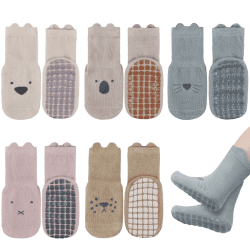 Vicloon Rutschfeste Socken für Baby, 5 Paar Baby Socken Baumwolle,Süße Katze Kleinkind Socken Baby, Kinder Anti Rutsch Socken for Babies Toddlers and Kids(1-3 Jahre alt) 1 Jahr Katzenohrenstil
