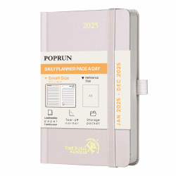 POPRUN Kalender 2025 Tagesplaner Hardcover 16 x 10,5 cm, Tageskalender A6 1 Tag 1 Seite (Montag - Sonntag), Terminplaner (Jan.2025-Dez.2025) mit Stiftschlaufe - Hellrosa Hellrosa A6-16 x 10,5 cm