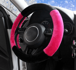 Fuzzy Lenkradbezug für Damen Winter Rosa Schwarz