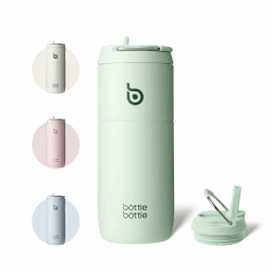 bottlebottle Edelstahl Trinkflasche mit Strohhalm 500ml, auslaufsichere Sportwasserflasche, ideal für Schule, Büro, Wandern und Ausflüge, BPA-frei (Grün)