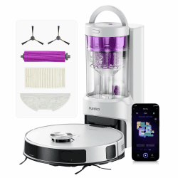 EUREKA E20 Plus Saug- & Wischroboter + beutelloser Multi-Zyklon Absaugstation (Duo-KI-3D-Hindernisvermeidung & Night Vison, 8000Pa, bis zu 300m2, Anti-Haarverhedderung, App- & Sprachsteuerung) weiß E20 Plus Weiß