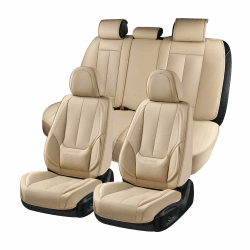Coverado Sitzbezüge Vorne und Hinten 5 Stück, Wasserdichtes Leder Auto Sitzschutz Komplettset, Universal Fit für die meisten Limousinen SUV Pick-up Truck, Beige Beige L-Vollständiger Satz