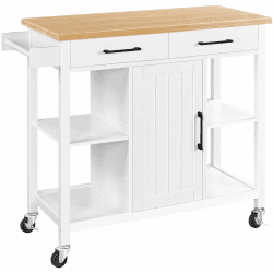 Yaheetech Servierwagen mit Schubladen und Schrank, Küchenwagen auf Rollen, Küchenschrank mit Ablagefächer und Handtuchhalter, Kücheninsel aus MDF-Holzplatten, Weiß