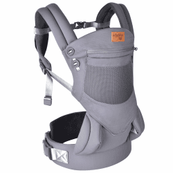 vrbabies Babytrage für Neugeborene ab Geburt, Weich Atmungsaktiv Babytrage mit verstellbarem Hüftgurt Schulterriemen und Kapuze, Schwarz Baby Trage Vorne und Hinten Tragen für Babys 4-16kg Dunkelgrau