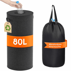 Lifewit 80L Kreis Pfandflaschen Sammelbehälter mit Deckel, Großer Pfandflaschen behälter für die Leergutaufbewahrung, Flaschensammler mit Loch Küchenaufbewahrungsraum Flaschentasche, Schwarz Schwarz 80L