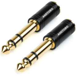 ANDTOBO 6,35 auf 3,5 Stereo Klinke Adapter, 1/8 Stecker auf 1/4 Buchse Zoll Audiobuchse Reines Kupfer Adapter für Kopfhörer, Verstärker 2 Packung – Schwarz