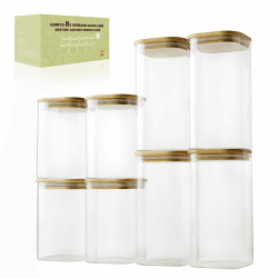 LIBWYS 8er Set Vorratsgläser mit Bamboos Deckel Eckig Vorratsdose Glas - in 2 Größen: 1150 ml; 1580 ml - 8pcs Plus Edition 8pcs - Plus Edition