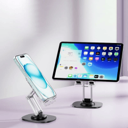 BAFUGU Handy Ständer, Universal Faltbar Handyhalterung, 360° Drehbarer Höhenverstellbar Handy Halterung,Kompatibel mit iPhone 15/14/13/16 Pro,Samsung,Smartphone,Allen Geräten 4–10"-Transparent