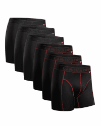 DANISH ENDURANCE Herren Sport-Boxershorts 6er Pack, Sport & Funktionsunterwäsche, Sport Unterhosen Männer, Schnelltrocknend, Elastisch, Atmungsaktiv Mehrfarbig (3x Schwarz, 3x Schwarz/Rote Nähte) L