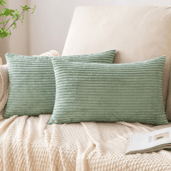 EMEMA Kissenbezug Kordsamt Zierkissenbezug Dekokissen Sofakissen 30x50 cm Kord Kissenhülle Dekorative Weiche Zierkissenbezüge Kissen für Sofa Sessel Zuhause Schlafzimmer Hellgrün 50 x 30 cm, 2 Stück Hellgrün