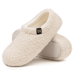 RockDove Damen Teddy-Fleece-Hausschuhe mit geschlossener Ferse für den Innenbereich 38/39 EU Off Weiß