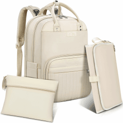 RAINSMORE Baby Wickelrucksack Groß Wickeltasche Rucksack mit Kinderwagengurten und Wickelunterlage Unterwegs Diaper Bag Babytasche Aprikose Beige