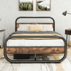 HOMERECOMMEND Bettrahmen aus Metall und Holz mit Lattenrost,Metallbett 120x200 Schwarz 120 x 200 cm