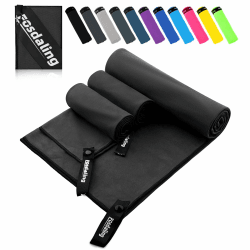 Fosdaling Mikrofaser Handtuch 3er Set（Groß 160×80cm und 2 Klein 80×40cm）, Schnelltrocknend Microfaser Fitness & Sport Handtücher, für Strandtuch, Badetuch, Sporthandtuch und Reisehandtuch Schwarz