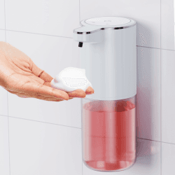 Fantictas Seifenspender Automatisch Wandbefestigung,1500mah elektrischer seifenspender 380ml Elektrischer Seifenspender ohne Bohren mit USB Wiederaufladbar, IPX5 Wasserdicht für Bad Toilette Küche Weiß Schaumtyp