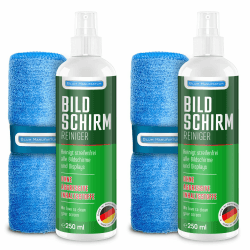 Blum Manufaktur Bildschirmreiniger 2 x 250 ml + 30x30 cm Mikrofasertuch supersoft 365GSM - Screen Cleaner - Display Reiniger 250 ml (2er Pack)