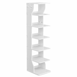 VASAGLE Schuhregal schmal, Standregal mit 6 Ebenen, platzsparend, für Eingangsbereich, Ecke, Schuhablage, weiß LBS200T14
