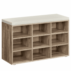 VASAGLE Schuhbank, Schuhregal mit Sitzfläche, Sitzbank mit Stauraum, Kissen, 9 Fächer, verstellbare Ablagen, für Wohnzimmer, Flur, 30,3 x 78,5 x 48 cm, Kamelbraun LHS009K02 9 Fächer (30,3T x 78,5B cm) Kamelbraun
