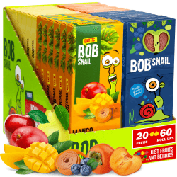 Bob Snail Gesunde Zuckerfreie Frucht-Riegel Snacks - 60 Fruit Roll Ups Einzeln Verpackt Für Kinder und Erwachsene mit Mango Blaubeere Apfel Kaki - Zuckerfreie Low Carb Kalorienarme Süßigkeiten Persimmon