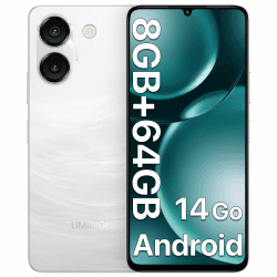 UMIDIGI G9A Smartphone, Android 14 Go Handy Ohne Vertrag, 8GB+64GB/1TB Mobile Phone, 6.75 Zoll HD Display, 4G Dual SIM Simlockfreie Handys, Octa-Core Prozessor, 13MP+8MP Kamera/5000mAh Akku - weiß White