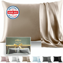 Welldora Kissenbezug aus 100% Seide 40x80 | Hohes Gewicht: 22 Momme, ideal für Haut und Haar | Höchste Güteklasse 6A | Oeko-Tex zert. in der Schweiz | Seidenkissenbezug Silk Pillowcase Beigegold Beigegold 40 x 80 cm