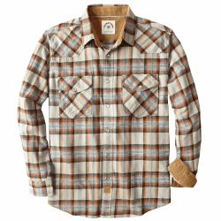 Dubinik® Flanellhemd Herren Langarm Druckknopf Freizeithemden Western Hemd Cowboy Two Pocket Outdoor Snap Shirt Regular Fit XXL Hellbeige Kariert