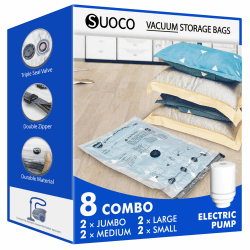 Vakuumbeutel für Kleidung mit elektrischer Luftpumpe, 8er Pack (2Jumbo/2groß/2mittel/2klein), Vakuumbeutel für Bettdecken, Matratzen, Decken, Kissen, Bettwäsche, Reisen, Umzug 8 Combo-EPUMP