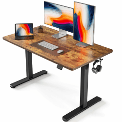 FEZIBO Schreibtisch Höhenverstellbar Elektrisch, 120 x 60 cm Computer Stehschreibtisch mit Memory-Steuerung und Anti-Kollisions Technologie, Schwarzer Rahmen/Braun Tischplatte 120 × 60 cm Braun