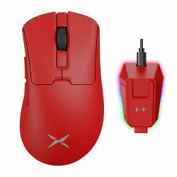 DeLUX Ergonomische Gaming Maus Kabellos M900PRO, 8000Hz Polling Rate, 63g Leicht, PAW3395 Sensor, 26000DPI, Huano Schalter, mit Magnetischer Ladestation (Rot)