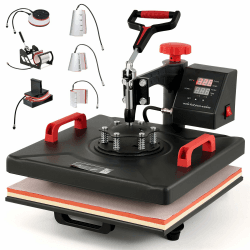 CREWORKS Transferpresse 38x38cm Heißpressmaschine 8-IN-1 Wärmepressmaschine Hitzepresse 360 Grad Schwenkbar Tassenpresse und Kappenpresse, Tassen-, Hut-, Kappen- und T-Shirt-Druckmaschine für zu Hause 38x38cm 8-IN-1+Tassenpressehalter