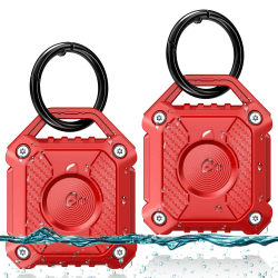 ONEONTA 2er Pack Airtag Anhänger - Airtag Schlüsselanhänger - Airtag Hülle Wasserdicht - Air Tages Apple Anhänger - Airtag Halter Hund, Robust TPU, Rot Rot+Rot