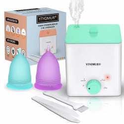 Menstruationstasse Dampfer Sterilisator mit 2 wiederverwendbaren Perioden Tassen, Menstruationstassen Reiniger Waschset, Auto Off Hochtemperatur Dampfsterilisation für Frauen Feminine Hygiene Pflege Grün