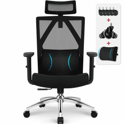 Daccormax Bürostuhl,bürostuhl ergonomisch mit 200KG,Schreibtischstuhl mit Verstellbaren Armlehnen, Kopfstütze und Lendenwirbelstütze,Chefsessel aus Mesh,Bürostuhl Schaukelfunktion Schwarz Modell Ⅱ